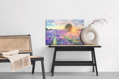 Ljuddämpande tavla - Lavender landscape painted