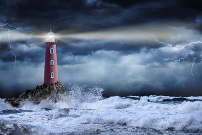 Ljuddämpande tavla - Sea storm and lighthouse