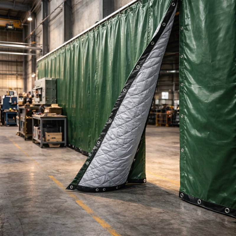 SilentDirect Sound Barrier monterad i industrimiljö som bullerskydd