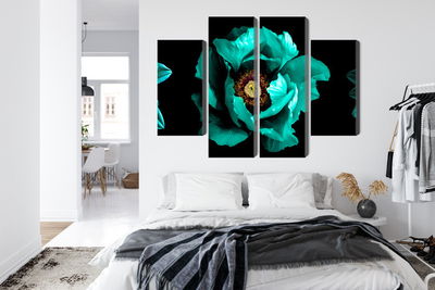 Ljuddämpande tavla - Turquoise flowers on a black