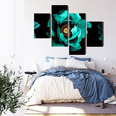 Ljuddämpande tavla - Turquoise flowers on a black