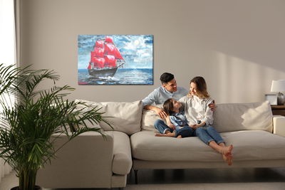 Ljuddämpande tavla - Red ship in the sea