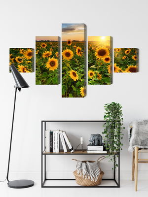 Ljuddämpande tavla - Sunflower field at sunset 3d