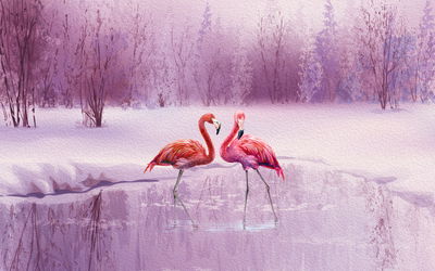 Ljuddämpande tavla - Flamingos against a purple