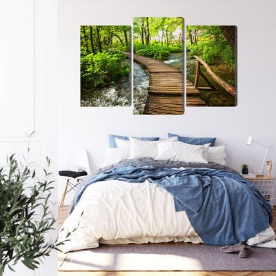 Ljuddämpande tavla - Wooden bridge in a forest