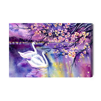 Ljuddämpande tavla - Swans and flowers