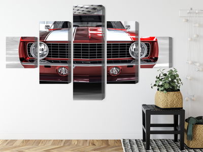 Ljuddämpande tavla - A red muscle car in a garage