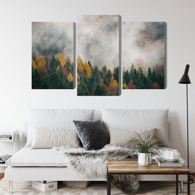 Ljuddämpande tavla - Autumn forest in fog 3d