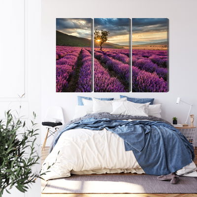 Ljuddämpande tavla - Lavender field at sunset 3d
