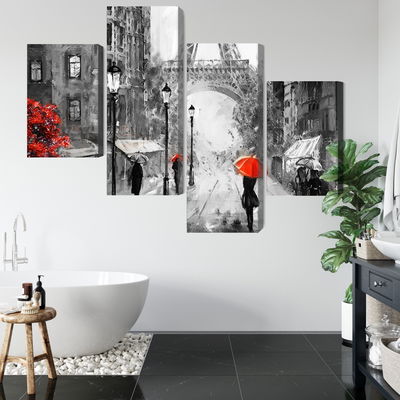 Ljuddämpande tavla - People with red umbrellas