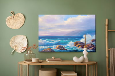 Ljuddämpande tavla - Waves and rocks in the sea