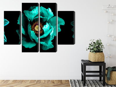 Ljuddämpande tavla - Turquoise flowers on a black