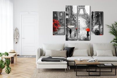 Ljuddämpande tavla - People with red umbrellas