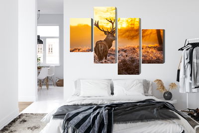 Ljuddämpande tavla - Deer in the forest at sunset