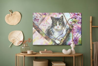 Ljuddämpande tavla - Cat in a flowering garden