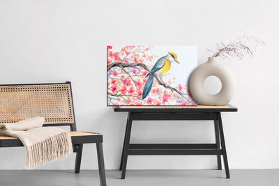 Ljuddämpande tavla - Bird and flowers on the tree