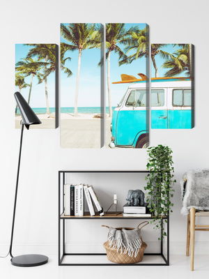 Ljuddämpande tavla - Retro car on the beach 3d