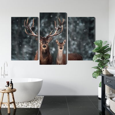 Ljuddämpande tavla - Deer and doe in the 3d forest