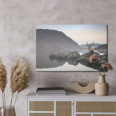 Ljuddämpande tavla - Deer by the lake