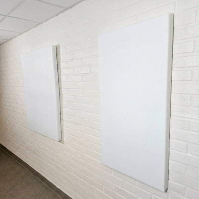 SilentDirect PES Allergy Wall sound absorbers, 50 mm, mounted on a wall in a public setting