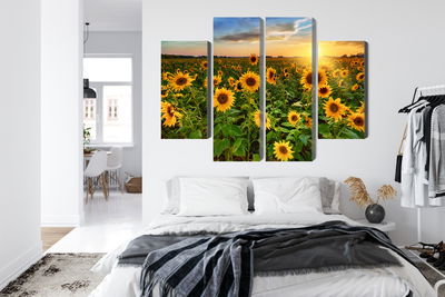 Ljuddämpande tavla - Sunflower field at sunset 3d