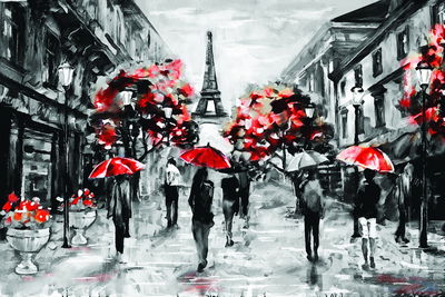 Ljuddämpande tavla - People with red umbrellas