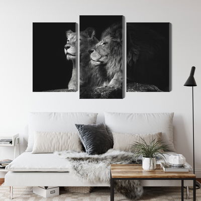 Ljuddämpande tavla - Lion and lioness on a black