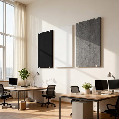 SilentDirect PES Wall sound-absorbing wall panels in black and gray, mounted on the wall