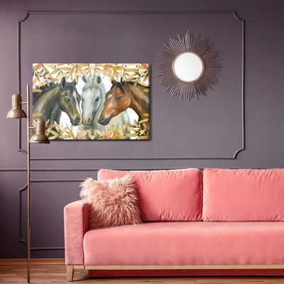 Ljuddämpande tavla - Horses in autumn leaves