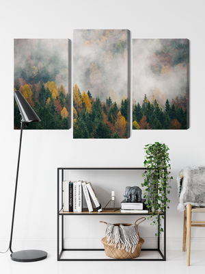 Ljuddämpande tavla - Autumn forest in fog 3d