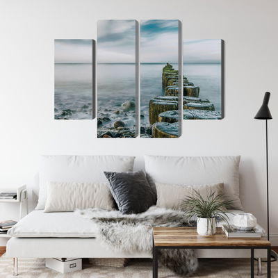 Ljuddämpande tavla - Rocky beach and 3d wooden