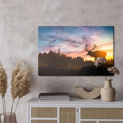 Ljuddämpande tavla - Deer at sunset