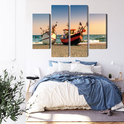 Ljuddämpande tavla - Fishing boats on the beach