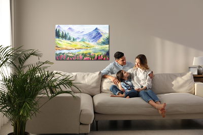 Ljuddämpande tavla - Watercolor painted mountain