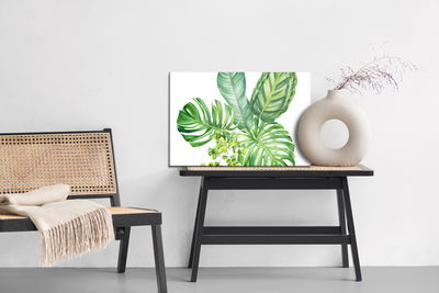 Ljuddämpande tavla - Green exotic leaves painted