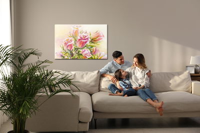 Ljuddämpande tavla - Colorful flowers as painted