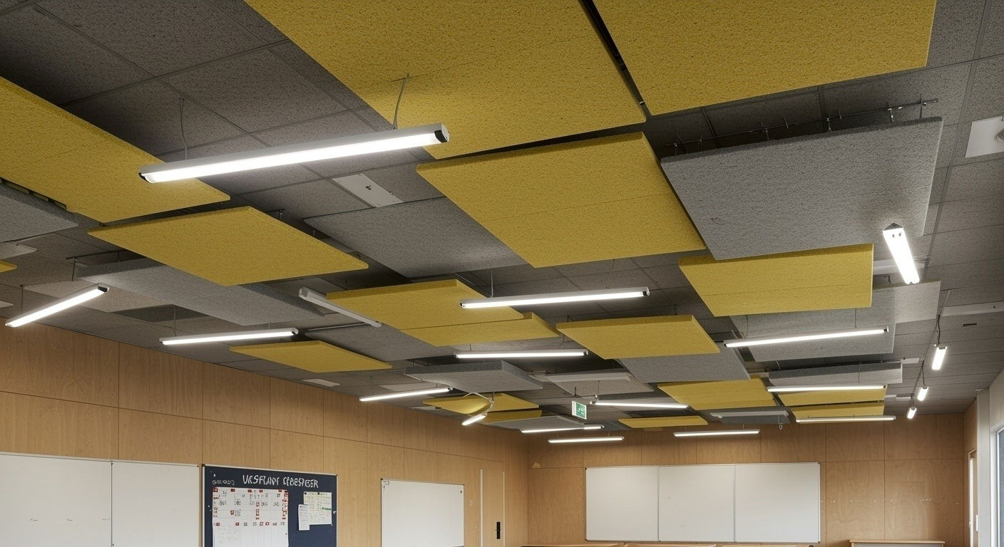 Kunskapsportal om ljudabsorbenter i tak för skola och skolmiljö samt ljudisolering och vibrationsdämpning