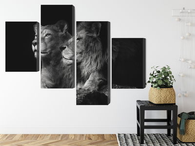 Ljuddämpande tavla - Lion and lioness on a black