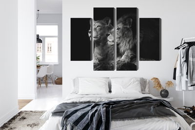 Ljuddämpande tavla - Lion and lioness on a black