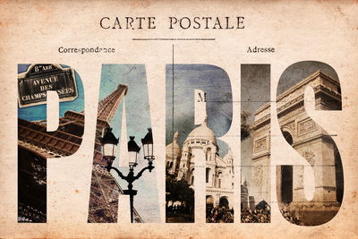 Ljuddämpande tavla - Paris vintage postcard