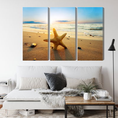 Ljuddämpande tavla - Starfish on the beach 3d