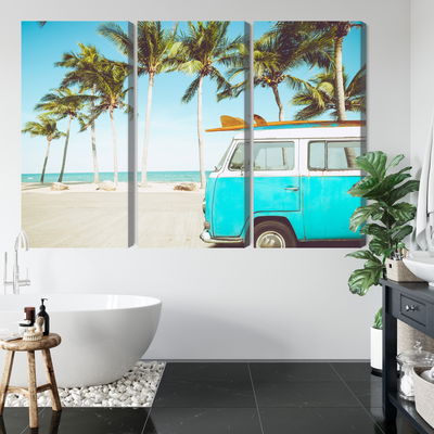 Ljuddämpande tavla - Retro car on the beach 3d