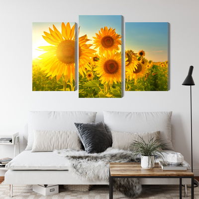 Ljuddämpande tavla - Sunflower field at sunset 3d
