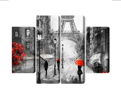 Ljuddämpande tavla - People with red umbrellas