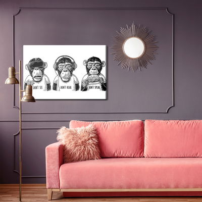 Ljuddämpande tavla - Three monkeys in vintage