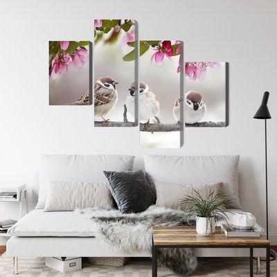 Ljuddämpande tavla - Sparrows among flowers