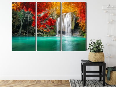 Ljuddämpande tavla - Cascade in the autumn forest