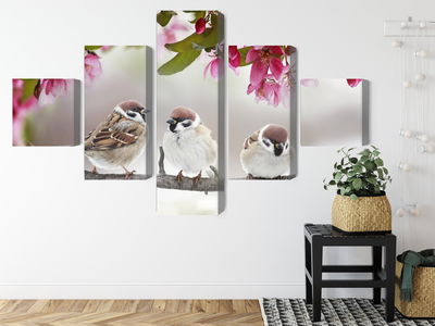 Ljuddämpande tavla - Sparrows among flowers