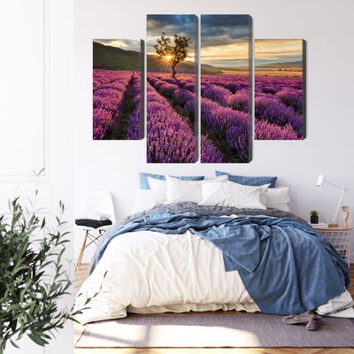 Ljuddämpande tavla - Lavender field at sunset 3d