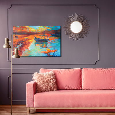 Ljuddämpande tavla - Painted boats in the sea